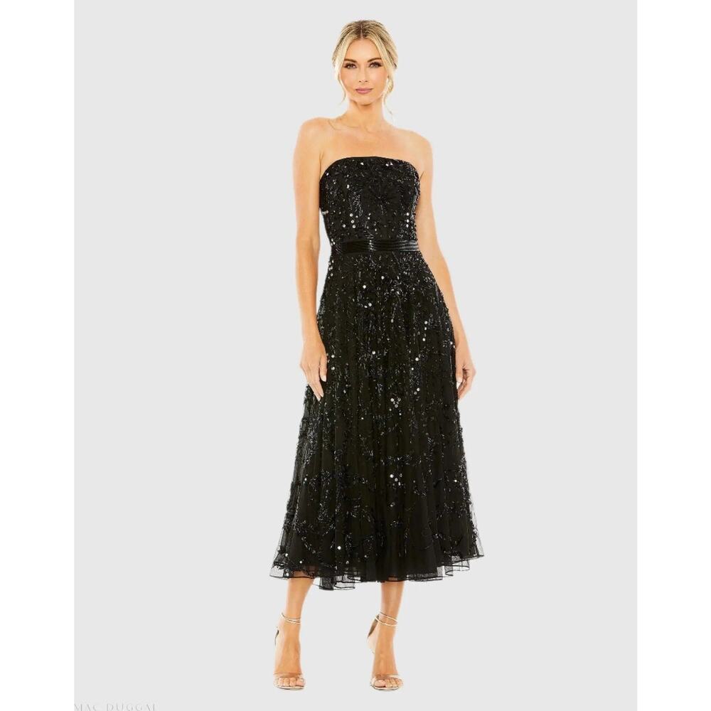 MAC DUGGAL 93898 Black Strapless Embellished A Line Dress Size 10 Sleeveless NWT